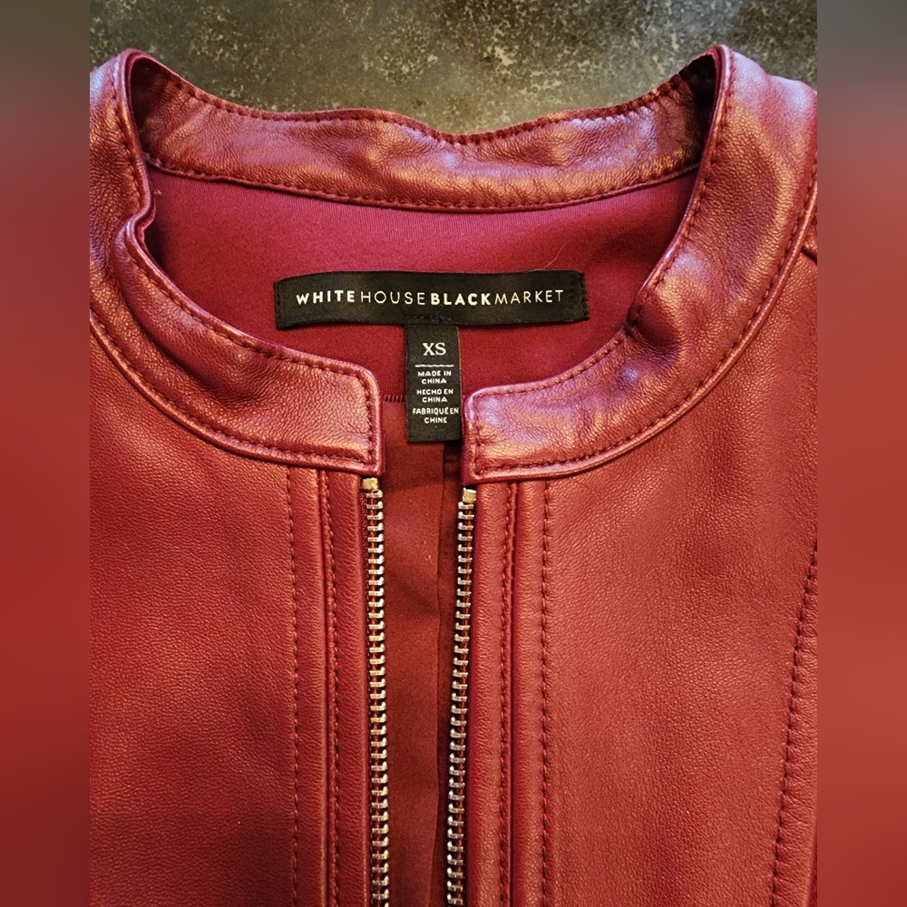 Free Ship!! WHBM Red Leather Moto Jacket with Sleek Fit SIZE XS - Picture 3 of 16